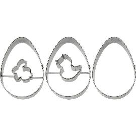Artikelbild für Ausstecher 3-tlg., Edelstahl »Hase/Kücken/Ei«, Länge: 55 mm, Breite: 40 mm