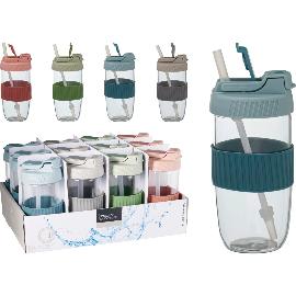 Artikelbild für Trinkflasche Glas mit Strohhalm, sortiert, Inhalt: 0,50 Liter, Höhe: 185 mm