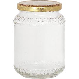 Artikelbild für Honigglas 6-tlg., klar, Deckel gold, mit WabenreliefInhalt: 1,00 kg, TO: 82