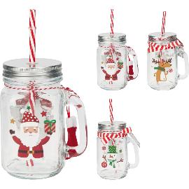 Artikelbild für Trinkglas mit Deckel und Strohhalm, Weihnachten sortiert